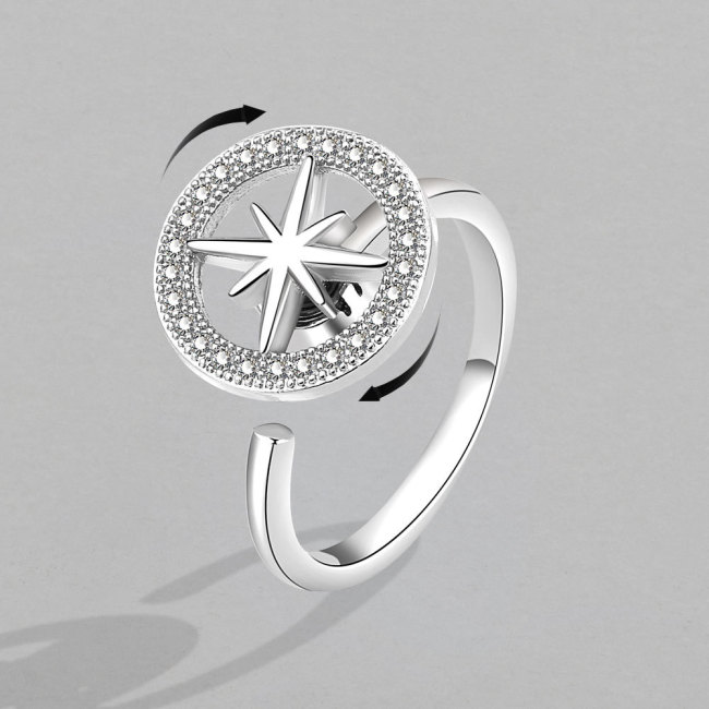 Adjusting Pressure Rotating Astrolabe Ring Women's Simple Open Micro-set Zirconia Decompression Ring