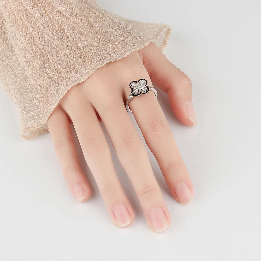 Four Leaf Clover Revolving Ring Women Copper Micro Inlaid Zircon Fashion Women Ring Index Finger Ring 216045198813
