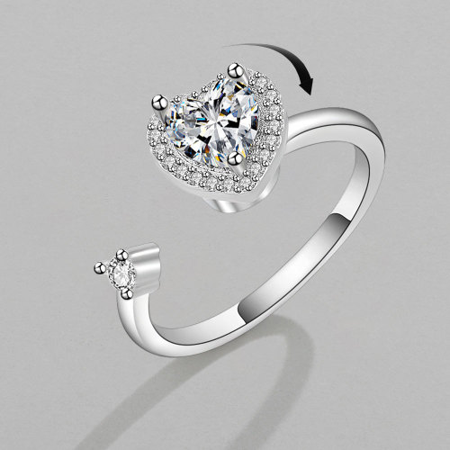 Anxiety Resistant Luxury Silver Color Heart Ring for Women Exquisite Fashion White Zircon Stones Wedding Ring Engagement Jewelry