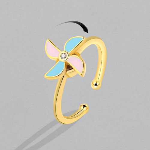 Rotatable Handmade Oil Drip Colorful Windmill Ring Anxiety Resistant Fashion Gold Plated Girls Accessories Birthday Gift