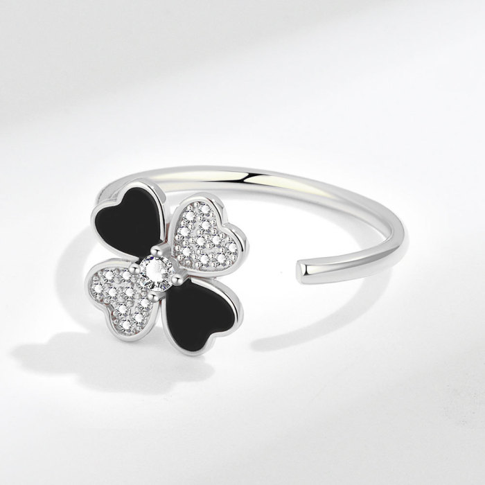 Rotate Heart Four Leaf Clover Rings For Women Open Adjustable Dripping Oil Rings Jewelry
