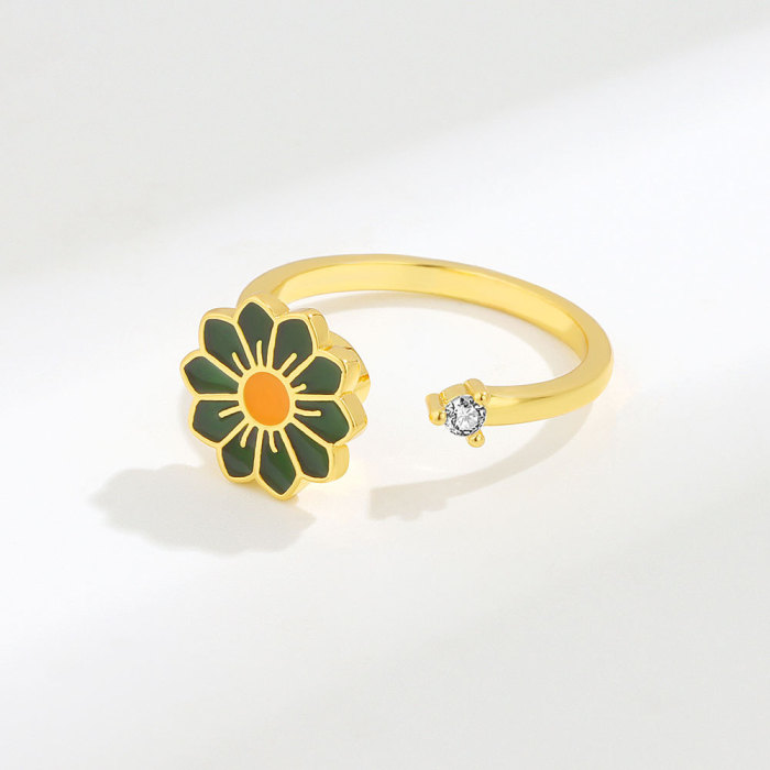 Anti Anxieties  Literary Flower Design Open Swivel Ring Women's Trendy Four Color Flower Design Ring