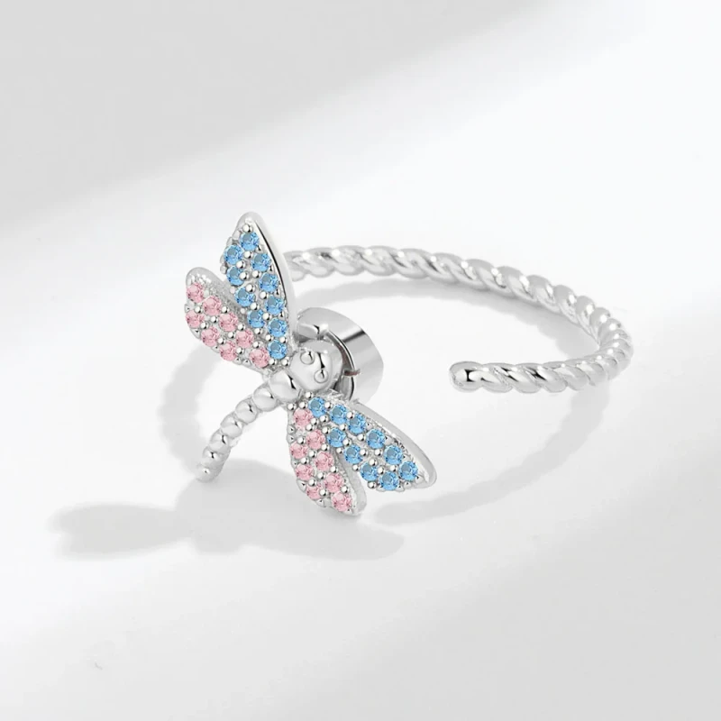 Three-dimensional Colorful Dragonfly Turning Anxiety Relief Open Ring Personalized Diamond Ring