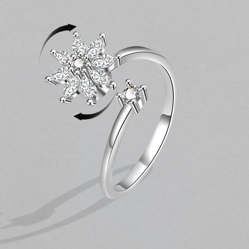 Simple Fashion Silver Color Adjustable Ring Jewelry for Women Anxiety Relief Party Wedding Engagement Gift