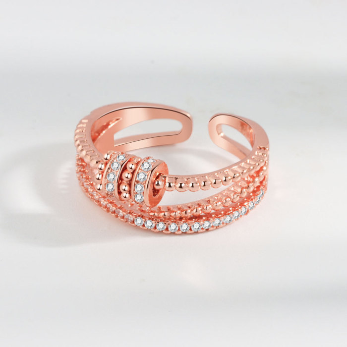 Zircon Beads Cross Fidget Ring for Women Anti Stress Anxiety Adjustable Aesthetic Ring Vintage Jewelry Gifts