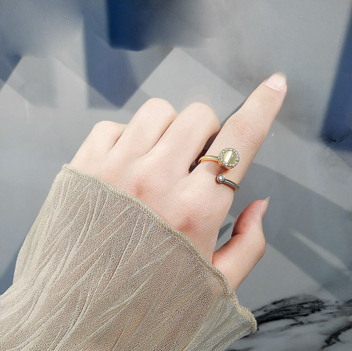 Anxiety Resistant Trendy Cat Stone Rings for Women Fashion Simple Stone Rotatable Adjustable Ring Gift for Girl Friends
