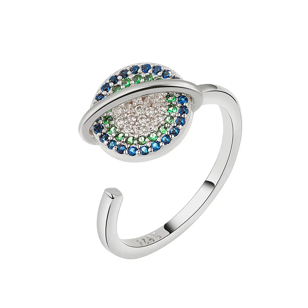 Colorful Zircon Design Ring Personalized Design Planet Opening Womens Turning Ring 216045211728