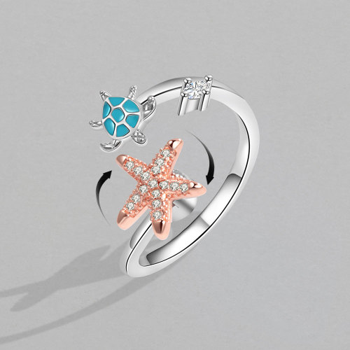 Turtle Starfish Ring for Women Temperament Diamonds Cute Animal Ring