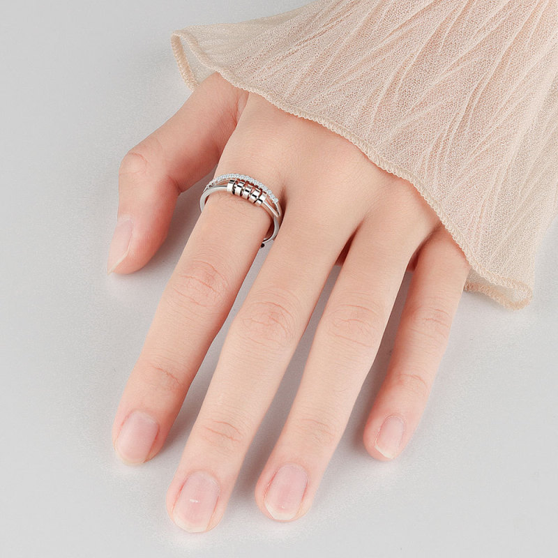 Minimalist Anxiety Ring for Girls Rotate Fidget Rings Men Anti-stress Stainless Steel Spiral Beads Ring Jewlery Gift