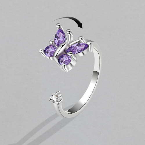 New Fashion Simple Light Luxury Temperament Zircon Butterfly Ring Ladies Jewelry Daily Party Gift Wholesale Direct Sales