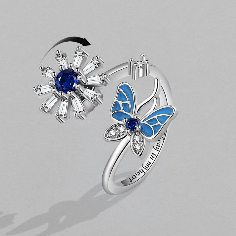 Butterfly Anxiety Rings for Women Fidget Stainless Steel Ring Bague Femme Vintage Adjust jewelry