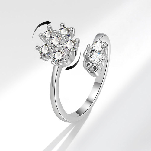 Shiny Cute Crystal Flower Zircon Rings for Women Korean Minimalist Wedding Ring Adjustable Silver Color Ring Jewelry