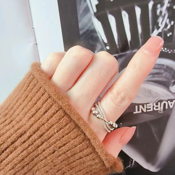 Rotatable Beads Rings for Women Anxiety Fidget Ring Eternity Bague Anti Stress Adjustable Jewelry