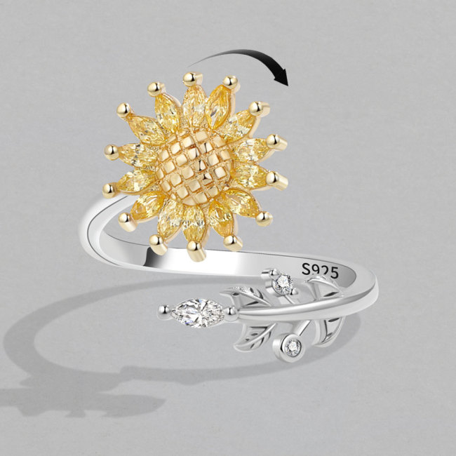 Sunflower Rotating Ring Female Rotating Anti Anxiety Decompression Ring Versatile Ring Creative Jewelry Female