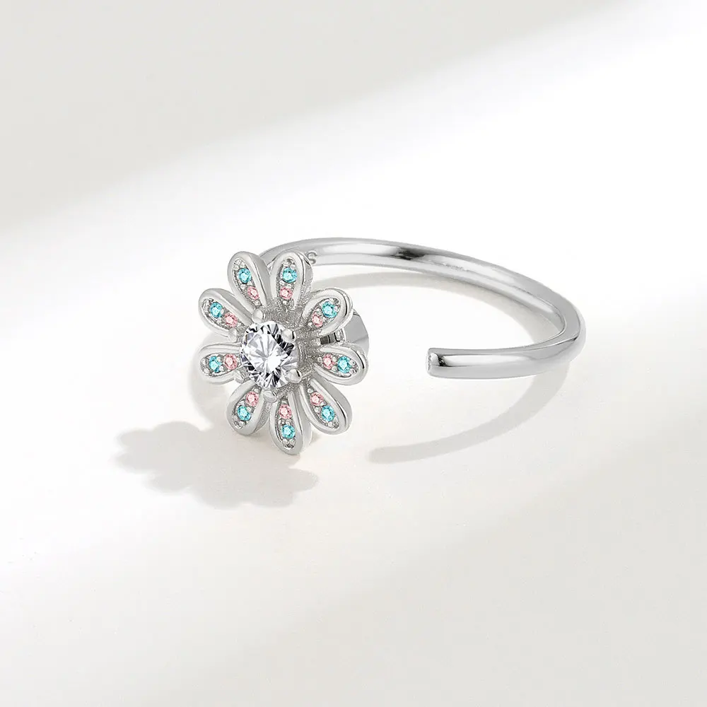 Zirconia Ring Spinning Sunflower Ring Womens Niche Design Turning Rings 216045217386