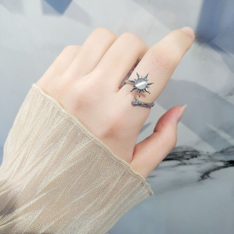 Star Rotating Spinner Rings for Women Cat Eye Stone Adjustable Anti-Pressure Finger Jewelry