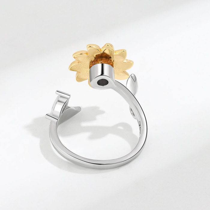 New Emo Rotate Freely Spinning Stainless Steel Anxiety Ring Fashion Sun Flower Ring for Girl Jewelry Gift