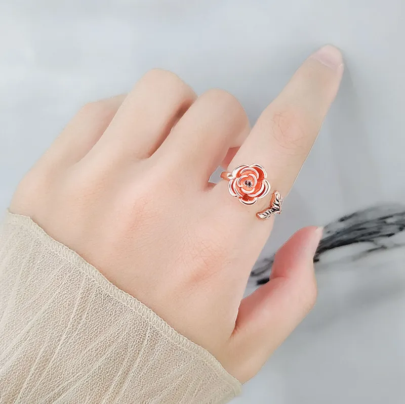 New Temperament Rose Flower Rotating Ring Sweet Trendy Ins Adjustable Ring for Women