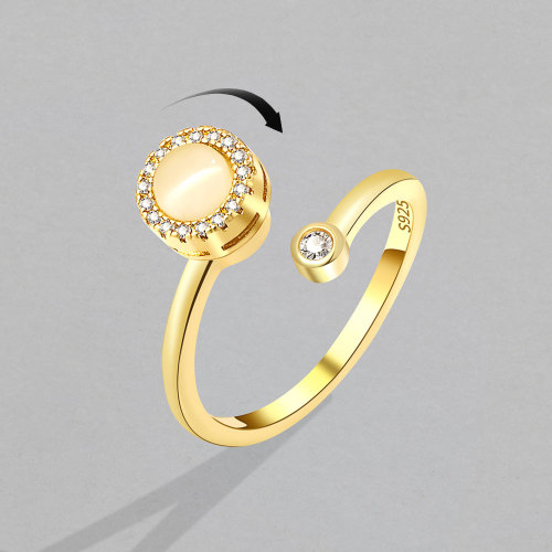 Anxiety Resistant Trendy Cat Stone Rings for Women Fashion Simple Stone Rotatable Adjustable Ring Gift for Girl Friends