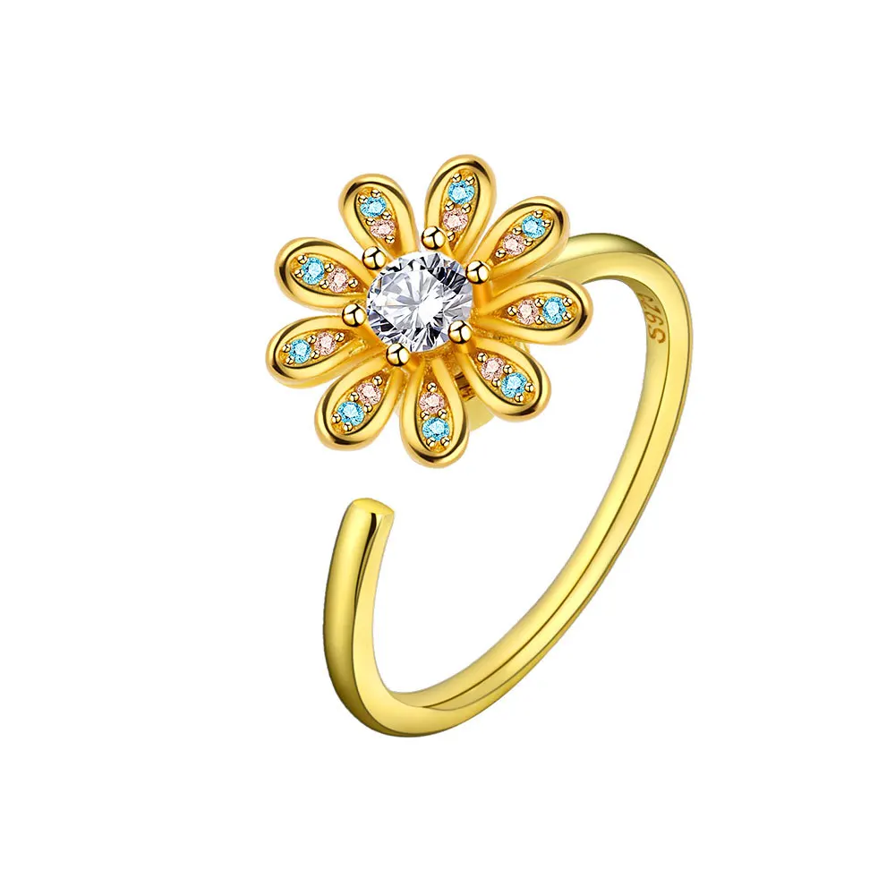 Zirconia Ring Spinning Sunflower Ring Womens Niche Design Turning Rings 216045217386