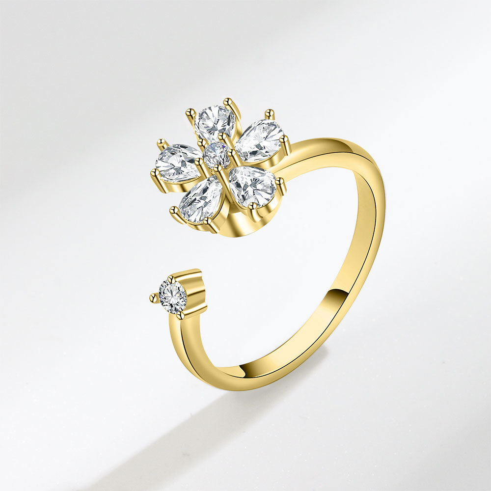 Flower Rings For Women Fidget Anxiety Reduction Stainless Steel Ring Bague Femme Anillos Mujer Vintage Adjustable Jewelry 216045212589