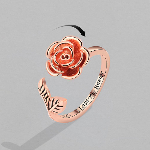 New Temperament Rose Flower Rotating Ring Sweet Trendy Ins Adjustable Ring for Women