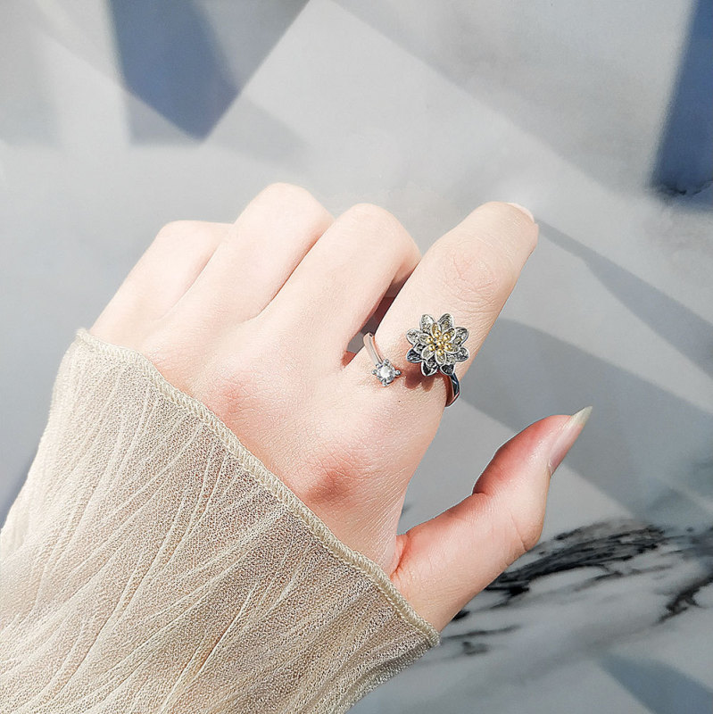 Vintage Flower Rings for Women Korean Style Adjustable Opening Finger Ring Wedding Jewelry Gift