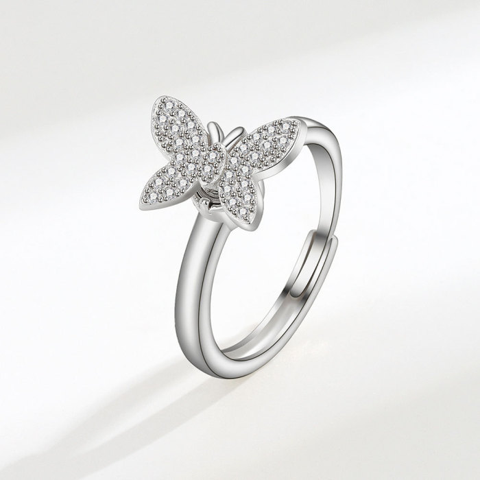 Butterfly Ring For Women Open Adjustable Cubic Zirconia Butterfly Finger Ring Elegant Birthday Jewelry