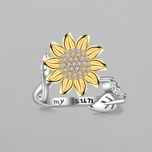 New Emo Rotate Freely Spinning Stainless Steel Anxiety Ring Fashion Sun Flower Ring for Girl Jewelry Gift