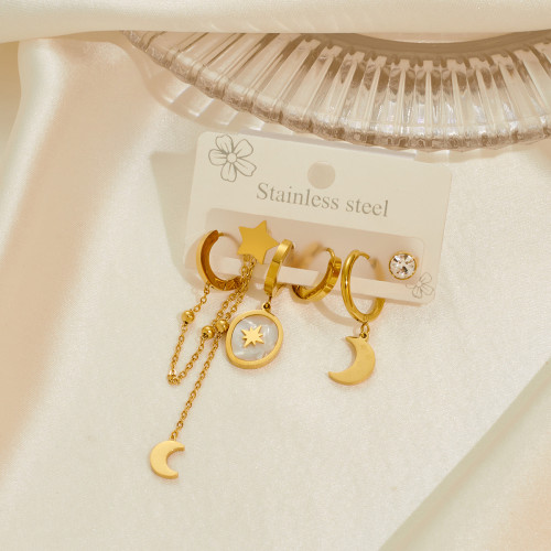 316L Stainless Steel 6 Pieces Set Star Moon Tassels Earring for Women Shiny Temperament Jewelry Gifts Wholesale