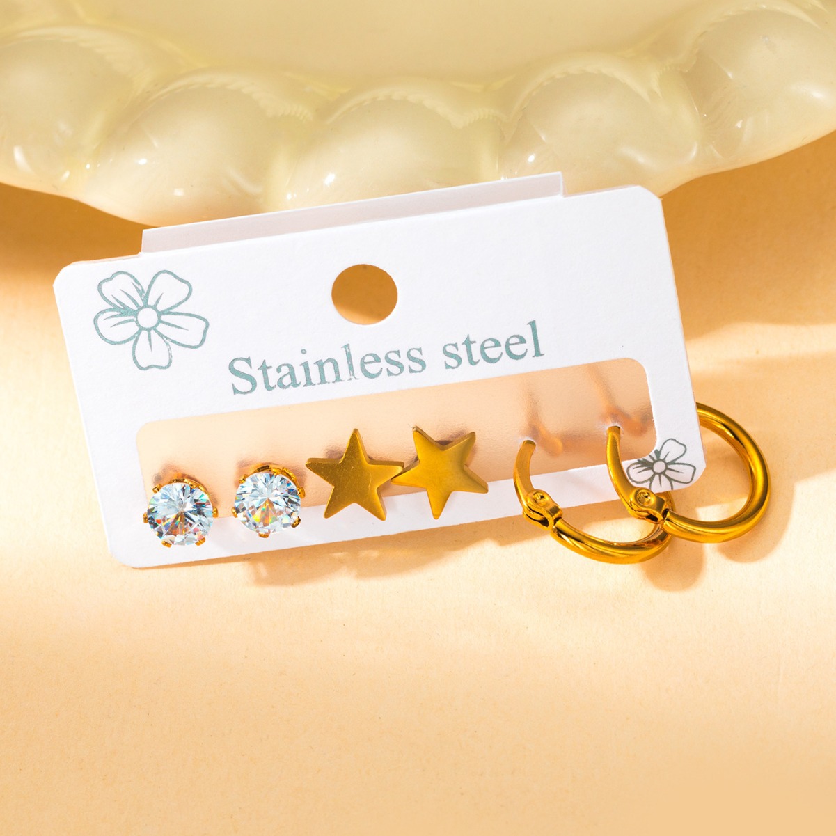 Trendy Titanium Stainless Steel Flower Earrings Jewelry 3Pair/Set Crystal Earrings For Women Girls 216045184176