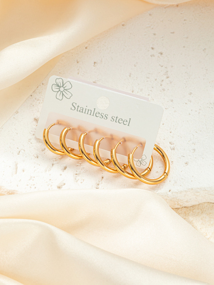 3 Pairs/Set Glossy Metal Huggie Hoop Earrings Gold Color Plated Copper Women Jewelry