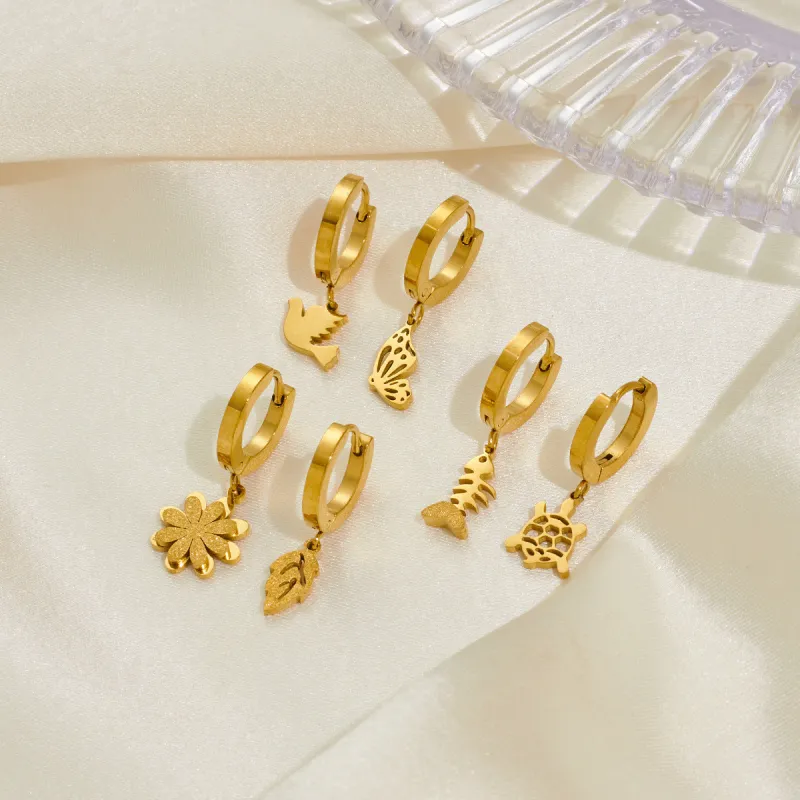 Chic Stylish 316L Stainless Steel 6 Pieces Set Animals Flowers Earring for Women Cute Jewelry Gifts Wholesale