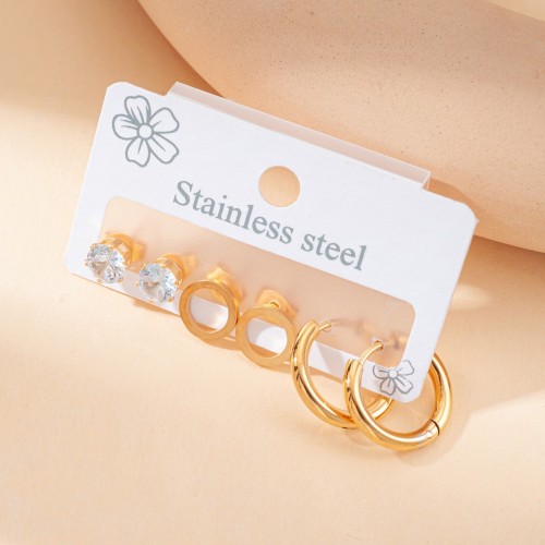 Luxury 316L Stainless Steel 3pair/set Zircon Stud Earring for Women Simple Jewelry Gifts