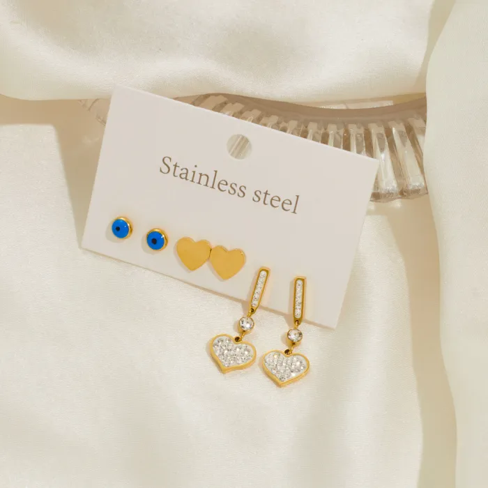 Trendy Stainless Steel Flower Earrings Jewelry 3 Set 18K Gold Plated Party Earrings For Women Girls