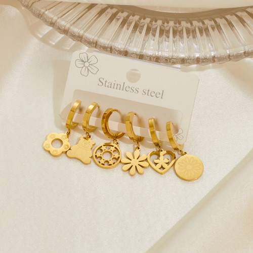 Chic Stylish Trendy Stainless Steel 6 Pieces Set Bear Flowers Earring for Women Cute Exquisite Jewelry Gifts Wholesale