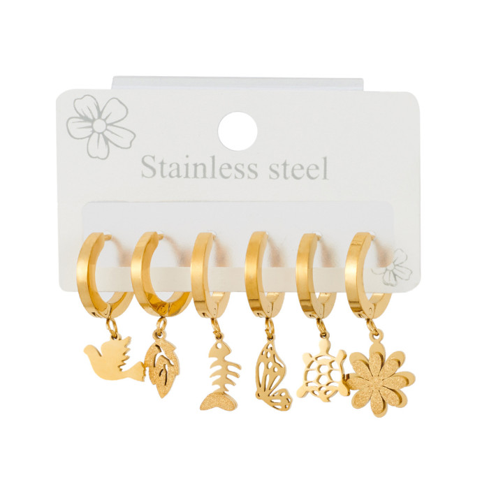 Chic Stylish 316L Stainless Steel 6 Pieces Set Animals Flowers Earring for Women Cute Jewelry Gifts Wholesale