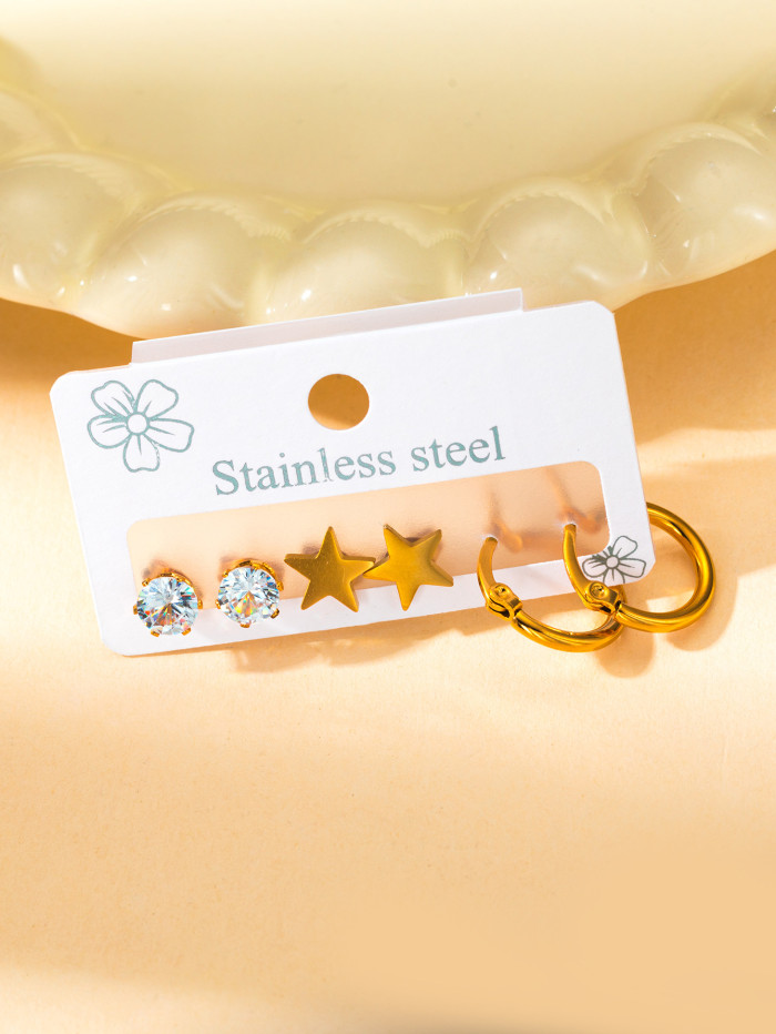Trendy Titanium Stainless Steel Flower Earrings Jewelry 3Pair/Set Crystal Earrings for Women Girls