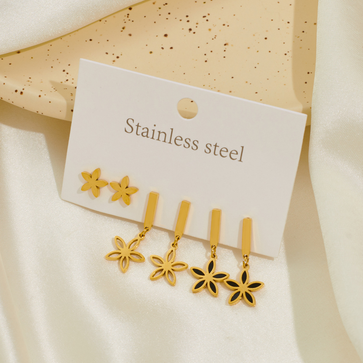 Trendy Stainless Steel Flower Earrings Jewelry 3 Set 18K Gold Plated Party Earrings For Women Girls 216045186513