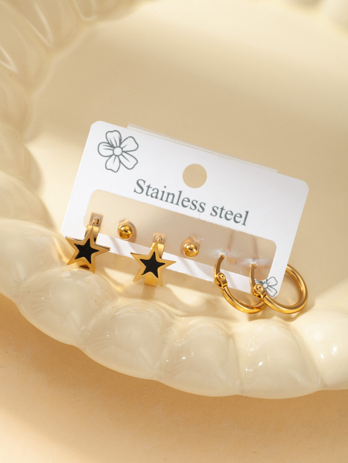 Trendy Titanium Stainless Steel Star Flower Cross Earrings Jewelry 3Pair/Set Earrings For Women Girls