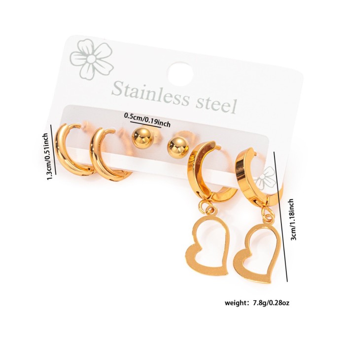 3Pair/Set Stainless Steel Snake Heart Charm Earrings For Women Girls Holiday Summer Jewelry