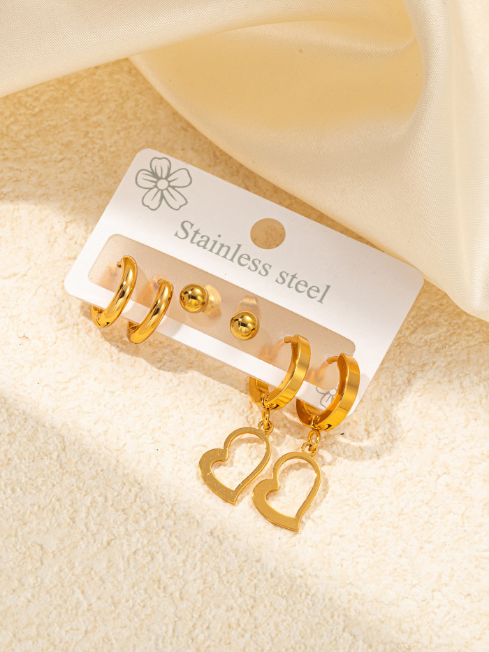 3Pair/Set Stainless Steel Snake Heart Charm Earrings For Women Girls Holiday Summer Jewelry
