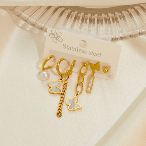 Chic Stylish 316L Stainless Steel 6 Pieces Set Pearl Butterfly Tassels Earring for Women Shiny  Jewelry Gifts Wholesale