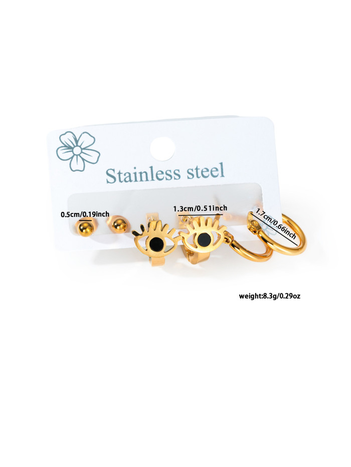 Chic Stylish Hot Sale 3 pair/set Stainless Steel Black Butrefly Eye Stud Earrings for Women