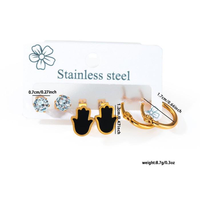 Chic Stylish Hot Sale 3 pair/set Stainless Steel Black Butrefly Eye Stud Earrings for Women