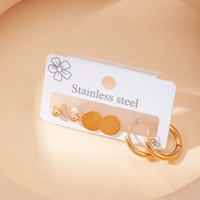 Luxury 316L Stainless Steel 3pair/set Zircon Stud Earring for Women Simple Jewelry Gifts
