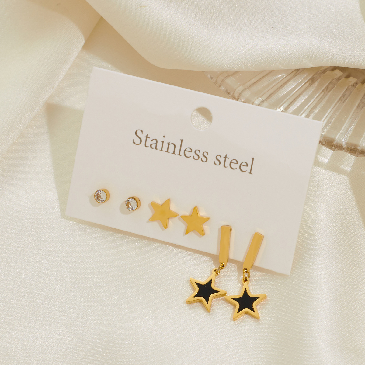 Trendy Stainless Steel Flower Earrings Jewelry 3 Set 18K Gold Plated Party Earrings For Women Girls 216045186513