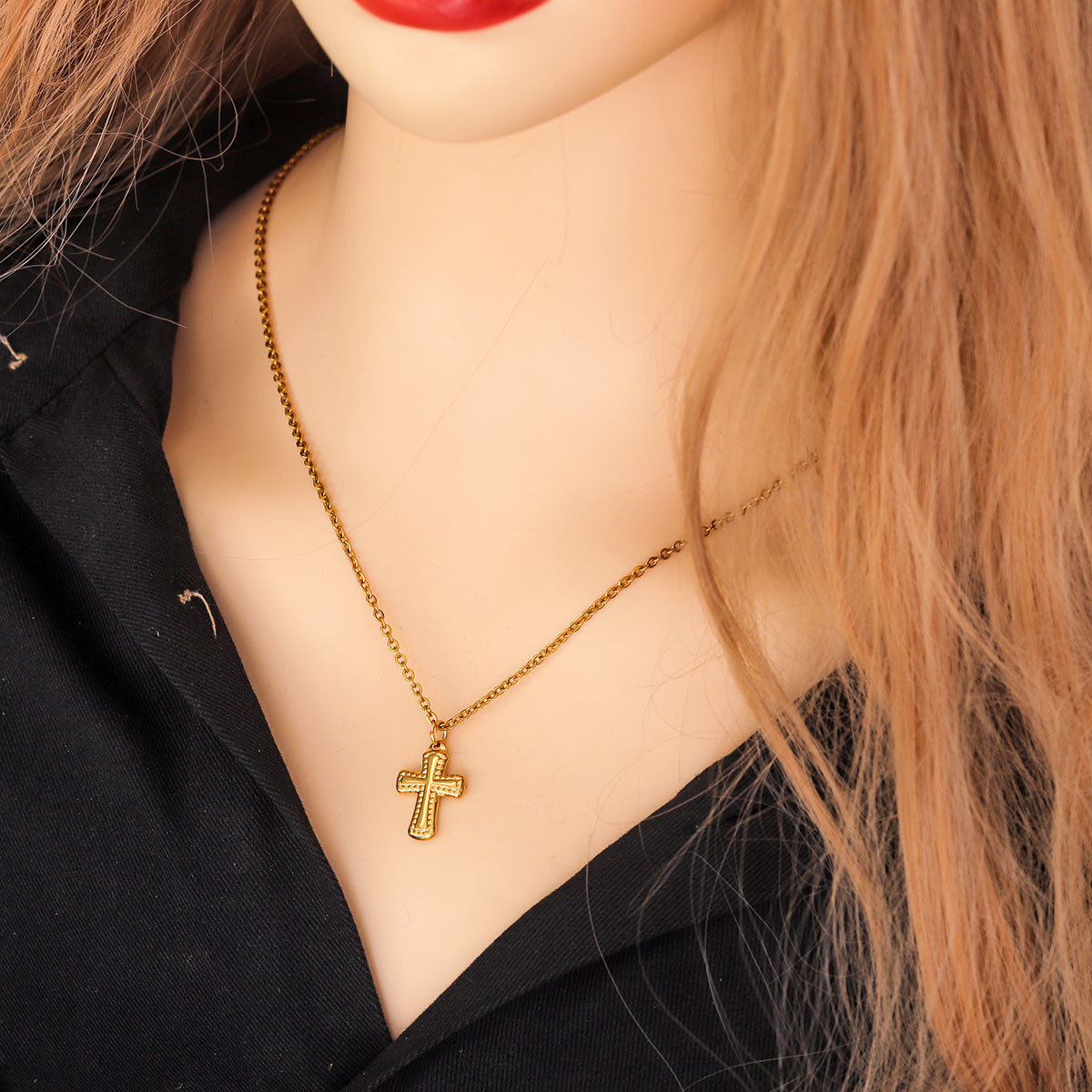 18K Gold Plated Stainless Steel Cross Pendant With Open Loop Premium Heavy Industry Pendant Diy Bracelet Necklace 216045140757