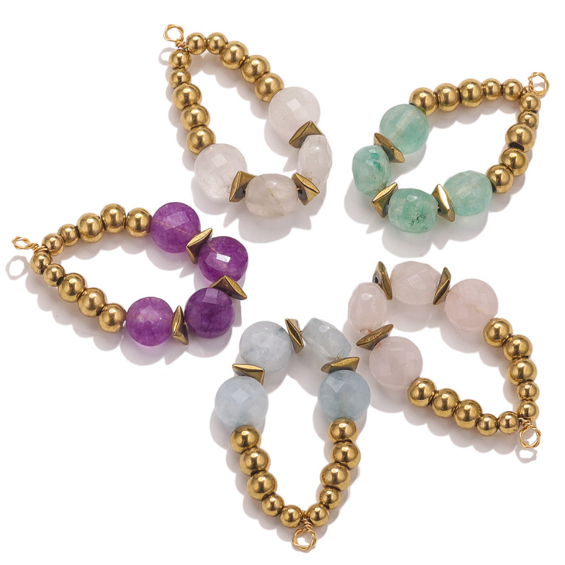 Stainless Steel Bohemian Hand-woven Drop Natural Stone Steel Bead Pendant DIY Earring Jewelry