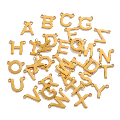 18K Gold Waterproof Stainless Steel 26 Mini Letter Double Hole Necklace Pendant DIY Accessory